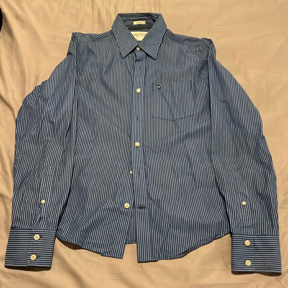 Blue and white vertical strip dress shirt